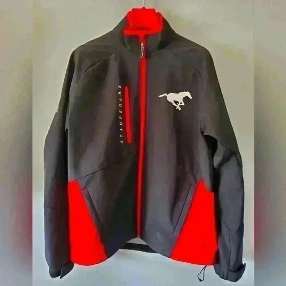 CFL CALGARY STAMPEDERS REEBOK authentic sideline  softshell jacket. Men's Med - Picture 1 of 12